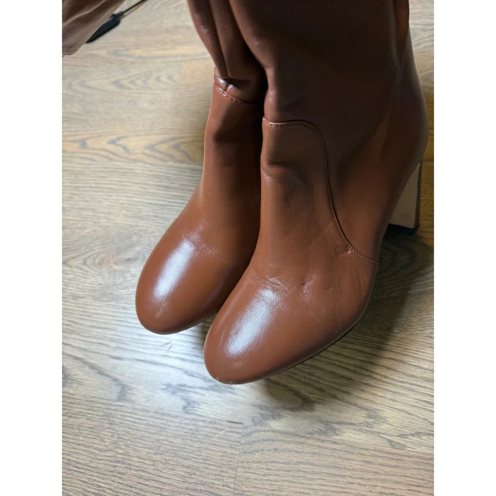 Stuart Weitzman Brown Leather Block Heel Knee High Boots Size 39 Made in Spain